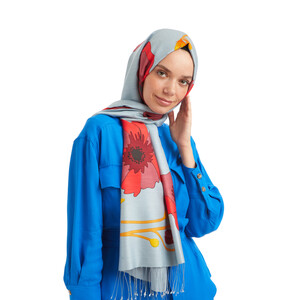 Baby Blue Poppy Modal Silk Hijab - Thumbnail