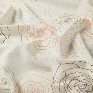 Beige Black Rose Bouquet Cotton Scarf - Thumbnail