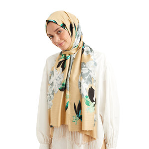 Beige Carnival Modal Silk Hijab - Thumbnail