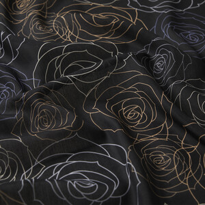 Black Gold Rose Bouquet Cotton Scarf - Thumbnail