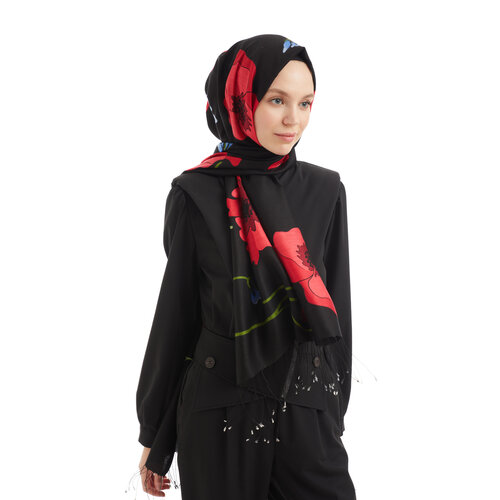 Black Poppy Modal Silk Hijab