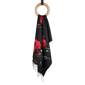 Black Poppy Modal Silk Hijab - Thumbnail