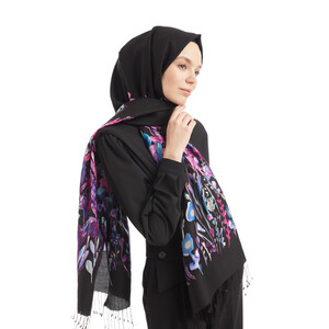 Black Spring Canvas Modal Silk Hijab - Thumbnail