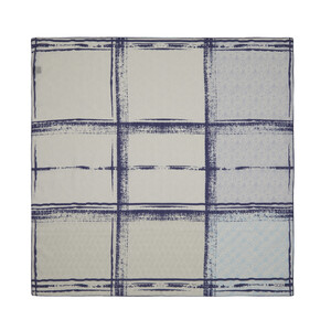 Blue Beige Ethnic Pattern Cotton Scarf - Thumbnail