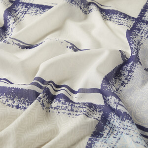 Blue Beige Ethnic Pattern Cotton Scarf - Thumbnail