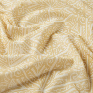 Cream Gold Ethnic Pattern Cotton Scarf - Thumbnail