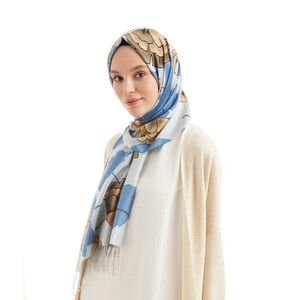 Indigo Fan Flower Modal Silk Hijab - Thumbnail