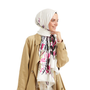 Pearl White Spring Canvas Modal Silk Hijab - Thumbnail