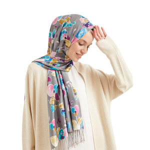 Silver Acacia Flower Modal Silk Hijab - Thumbnail