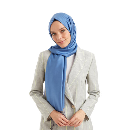 Solid Blue Modal Silk Hijab