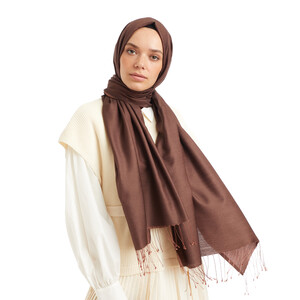 Solid Brown Modal Silk Hijab - Thumbnail