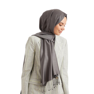 Solid Charcoal Modal Silk Hijab - Thumbnail