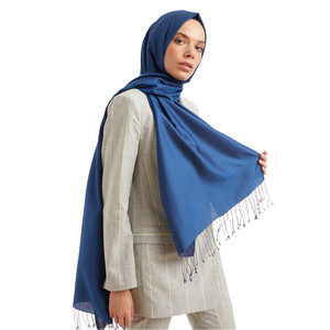 Solid Dark Blue Modal Silk Hijab - Thumbnail