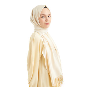 Solid Ecru Modal Silk Hijab - Thumbnail