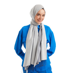 Solid Metallic Silver Modal Silk Hijab - Thumbnail