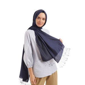 Solid Navy Modal Silk Hijab - Thumbnail