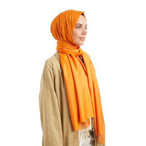 Solid Orange Modal Silk Hijab - Thumbnail